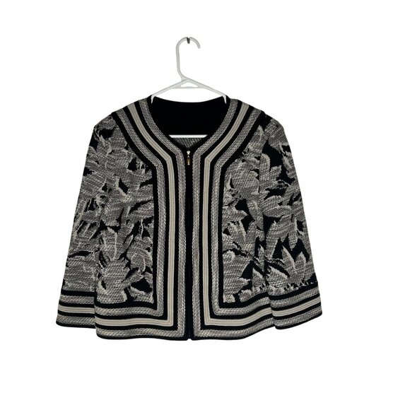 ST JOHN Knit Floral Pattern Jacket Black White Women's Size 6 - Picture 1 of 4
